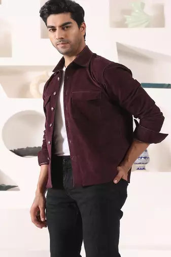 Wine cotton solid shacket