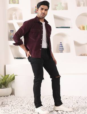 Wine cotton solid shacket 3