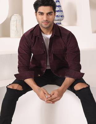 Wine cotton solid shacket 4