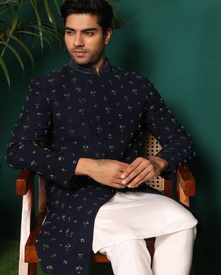 White silk embroidered sherwani 5