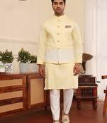 Yellow cotton nehru jacket set