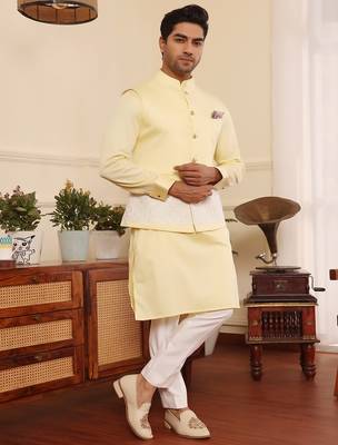 Yellow cotton nehru jacket set 2