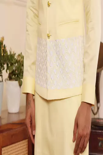 Yellow cotton nehru jacket set