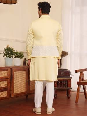 Yellow cotton nehru jacket set 4