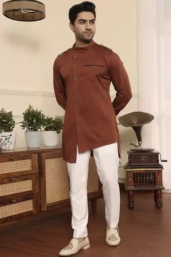 Rust cotton kurta pajama