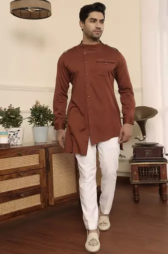 Rust cotton kurta pajama