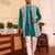 Turquoise  cotton silk embroidered kurta jacket set