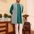 Turquoise  cotton silk embroidered kurta jacket set