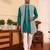 Turquoise  cotton silk embroidered kurta jacket set