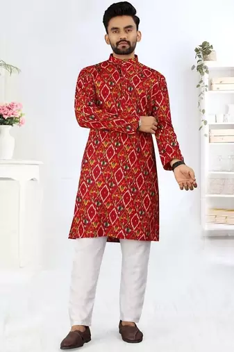 Red heavy rayon printed kurta