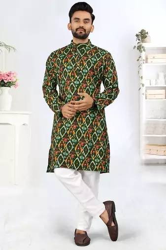 Green heavy rayon printed kurta