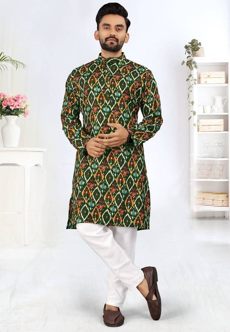 Green heavy rayon printed kurta