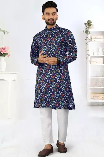 Blue heavy rayon printed kurta