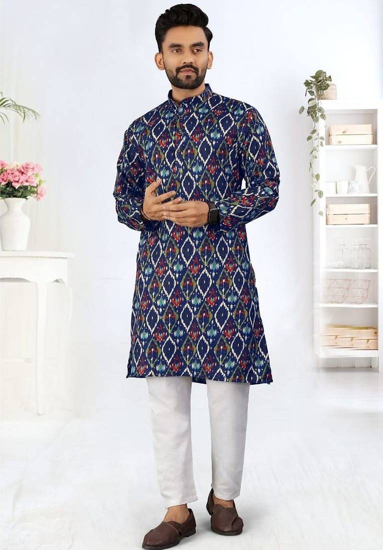 Blue heavy rayon printed kurta