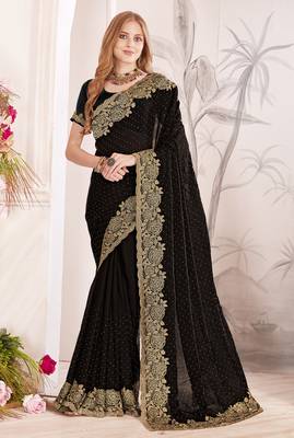 Black sequin embroidered work fendy two tone silk saree sari 1