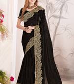 Black sequin embroidered work fendy two tone silk saree sari