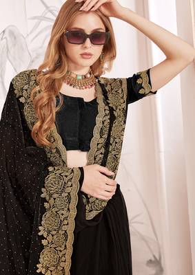Black sequin embroidered work fendy two tone silk saree sari 2