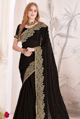 Black sequin embroidered work fendy two tone silk saree sari 3