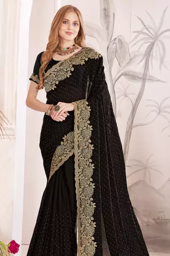 Black sequin embroidered work fendy two tone silk saree sari