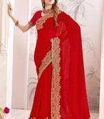Red sequin embroidered work fendy two tone silk saree sari