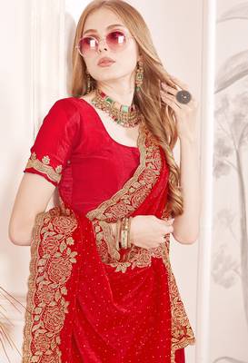 Red sequin embroidered work fendy two tone silk saree sari 2