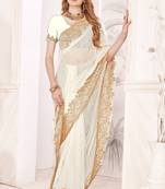 White blue sequin embroidered work fendy two tone silk saree sari
