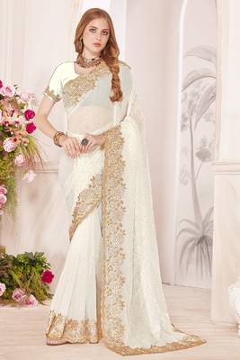 White blue sequin embroidered work fendy two tone silk saree sari 2