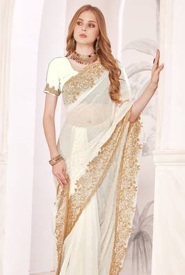White blue sequin embroidered work fendy two tone silk saree sari 3