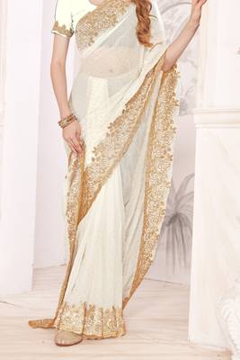 White blue sequin embroidered work fendy two tone silk saree sari 4