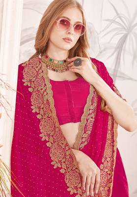 Magenta sequin embroidered work fendy two tone silk saree sari 2