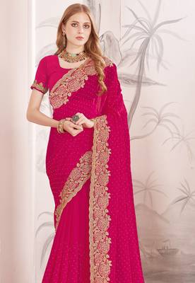 Magenta sequin embroidered work fendy two tone silk saree sari 3