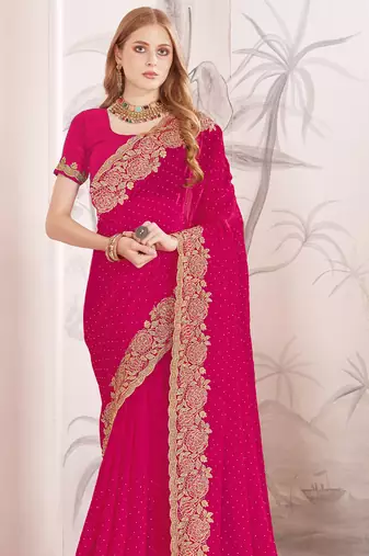 Magenta sequin embroidered work fendy two tone silk saree sari