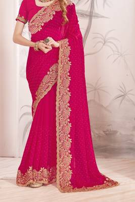 Magenta sequin embroidered work fendy two tone silk saree sari 4
