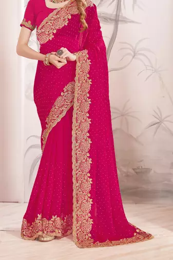 Magenta sequin embroidered work fendy two tone silk saree sari