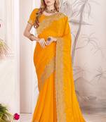 Mustard sequin embroidered work fendy two tone silk saree sari