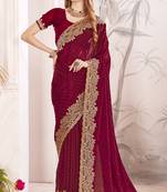 Maroon sequin embroidered work fendy two tone silk saree sari
