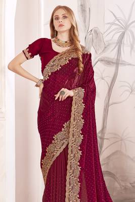 Maroon sequin embroidered work fendy two tone silk saree sari 3