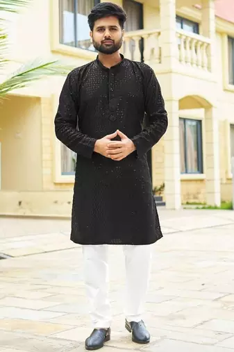 Black premium rayon with embroidery sequins work