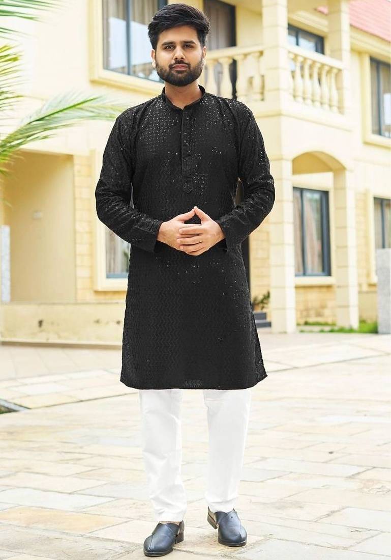 Black premium rayon with embroidery sequins work