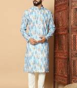 Blue heavy linen cotton print with cotton pyjama