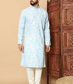Light blue heavy linen cotton print with cotton pyjama