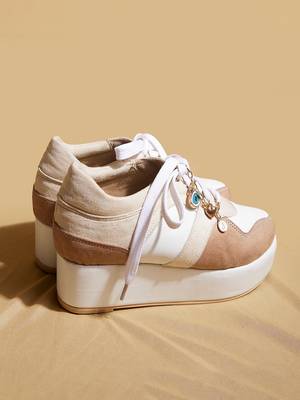 Beige solid leather wedges 1