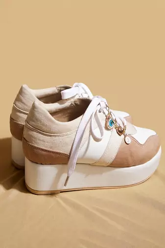 Beige solid leather wedges