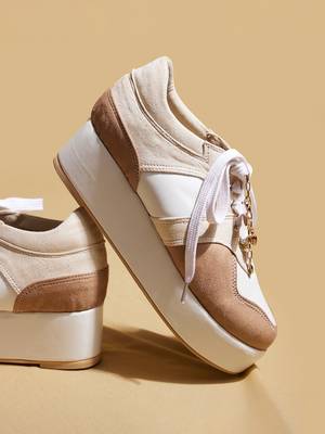 Beige solid leather wedges 3