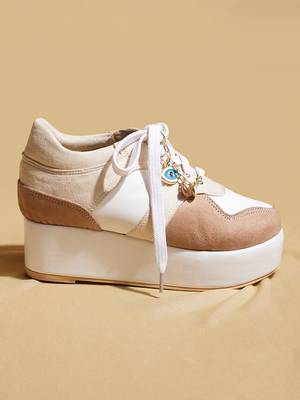 Beige solid leather wedges 4