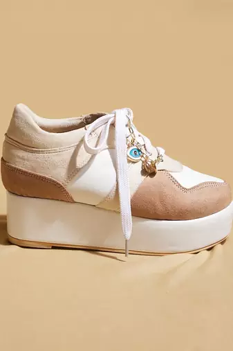 Beige solid leather wedges