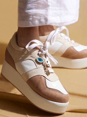 Beige solid leather wedges 5
