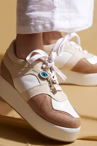 Beige solid leather wedges