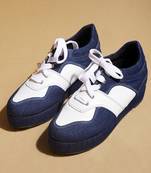 Blue solid denim wedges