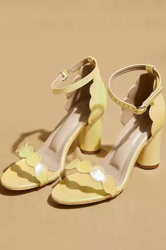 Yellow solid leather heels